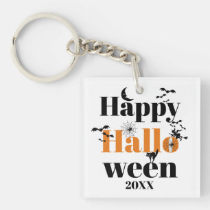 Porte-clés Happy Halloween typographie avec éléments vintages