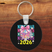 Porte-clés Happy New Year 2026 Coquette Bow & Disco Ball (Recto)