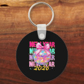 Porte-clés Happy New Year 2026 Coquette Bow & Disco Ball (Recto)