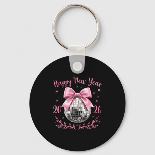 Porte-clés Happy New Year 2026 Coquette Nk Bow Disco Ball Wom (Recto)