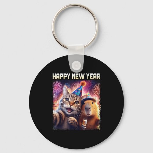 Porte-clés Happy New Year 2026 Cute Cat Capybara Party Art  (Recto)