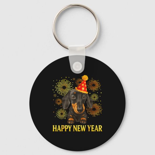 Porte-clés Happy New Year 2026 Dachshund Fireworks New Years  (Recto)