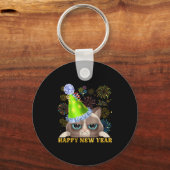 Porte-clés Happy New Year 2026 Funny Cat New Year's Eve Hat G (Recto)