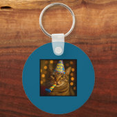 Porte-clés Happy New Year Cat Funny Party Hat Feline Meme Cel (Recto)
