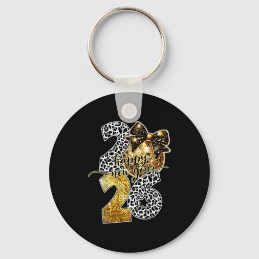 Porte-clés Happy New Year Cute Gold Disco Ball Bow New Year's (Recto)