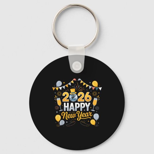 Porte-clés Happy New Year Party 2026 Balloon Family Matching (Recto)