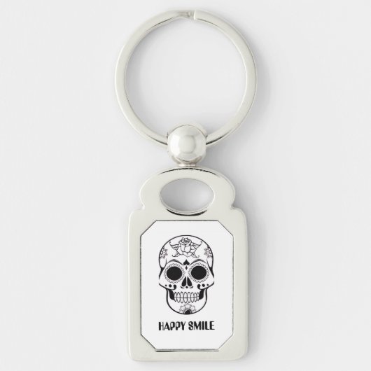 Porte-clés Happy Smile Skull – Floral Skull Art Keychain (Devant)