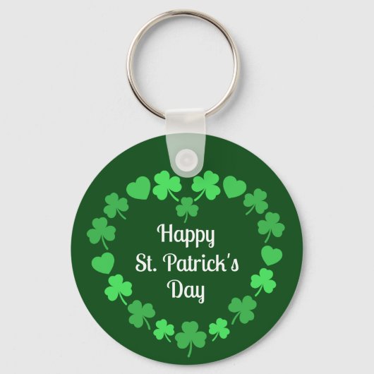 Porte-clés Happy St. Patrick's Day Shamrock and Heart Wreath (Recto)