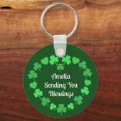 Porte-clés Happy St. Patrick's Day Shamrock and Heart Wreath (Verso)