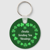 Porte-clés Happy St. Patrick's Day Shamrock and Heart Wreath (Verso)