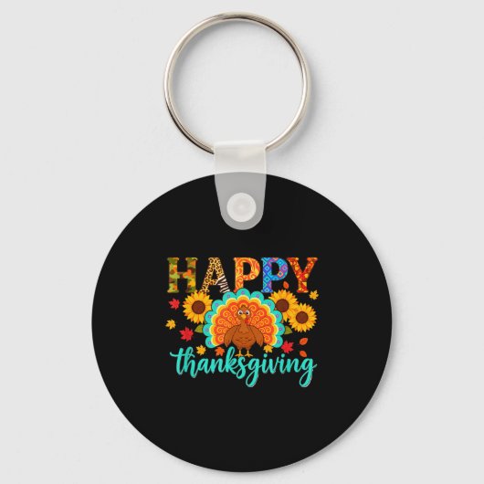 Porte-clés Happy Thanksgiving Turkey &amp; Sunflower, Thanksg (Recto)