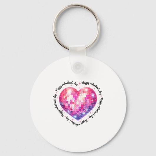 Porte-clés Happy Valentine's Day Coquette Nk Disco Ball Heart (Recto)