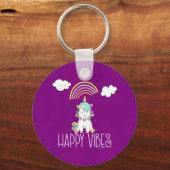 Porte-clés Happy Vibes Typographie mignonne souriant Unicorn (Recto)