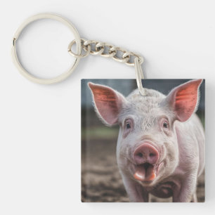 Porte-clés Happy White Pig Tongue Poke,