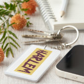 Porte-clés Harlem Text Base Design sur Arrière - plan jaune (Devant droit)