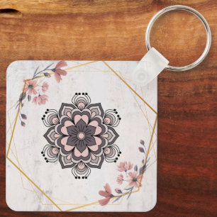 Porte-clés Harmonie Apaisante, Mandala Floral Rose