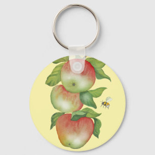 Porte-clés Harmonie douce : Pommes aquarelles et une abeille