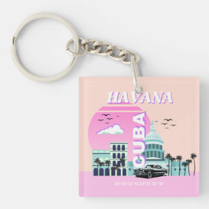 Porte-clés Havana Cuba Pink Travel Art
