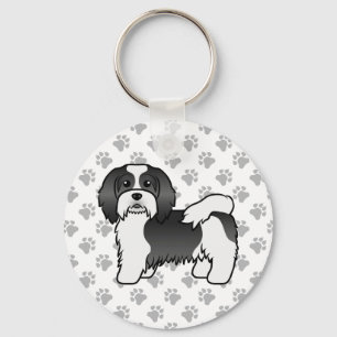Porte-clés Havanais noir et blanc Chien de dessin animé migno