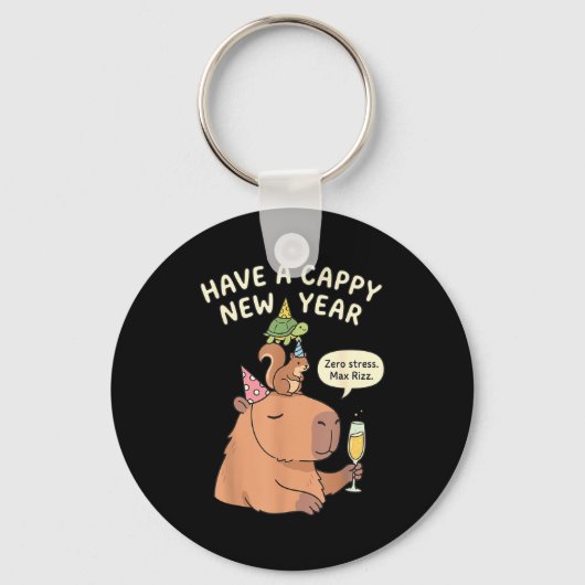 Porte-clés Have A Cappy New Year 2026 Capybara Max Rizz Funny (Recto)