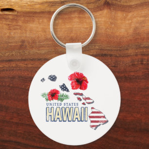 Porte-clés Hawaii États-Unis Retro State Map USA Souvenir