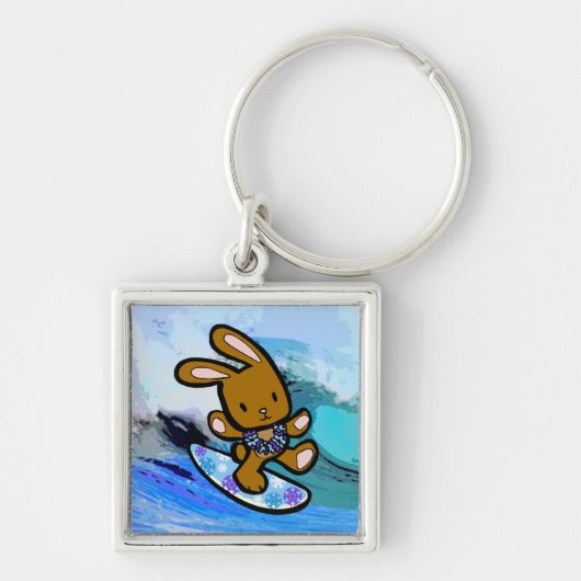 Porte-clés Hawaiian Surfing Bunny Cartoon de vacances (Devant)