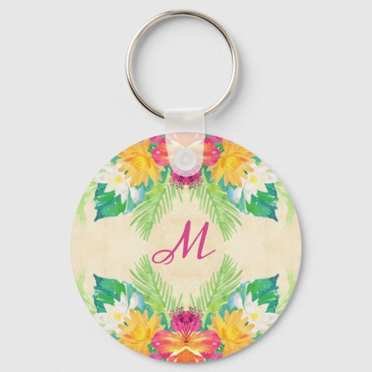 Porte-clés Hawaiin tropical fleur rose sable vert (Recto)