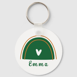 Porte-clés Heart Boho Green Rainbow avec nom personnalisé