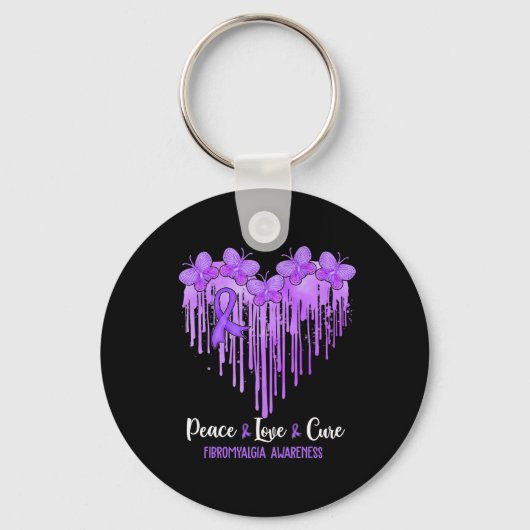 Porte-clés Heart Peace Love Cure Fibromyalgie Sensibilisation (Recto)