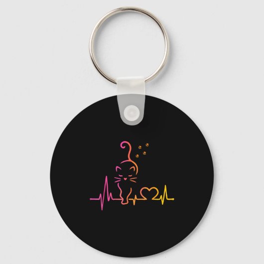 Porte-clés Heartbeat Cat Lover Animal Silhouette Cute Cat  (Recto)
