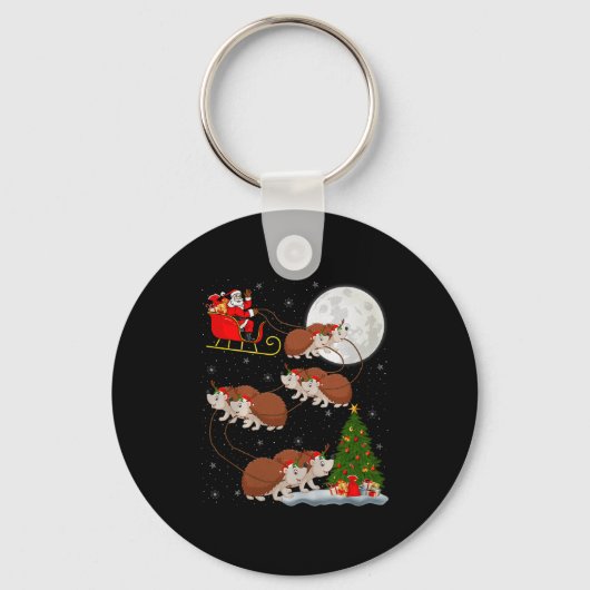 Porte-clés Hedgehog Santa Sleigh Flying Funny Magical Christm (Recto)