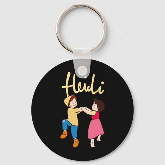 Porte-clés Heidi Et Peter Dansent Avec Logo Caricature Jaune (Recto)