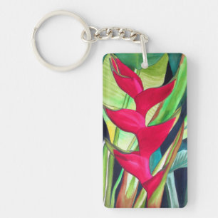 Porte-clés Heliconia Lobster Claw fleur d'aquarelle tropicale