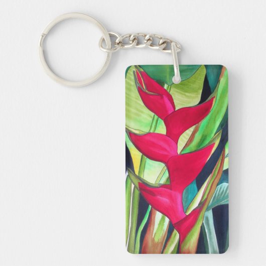Porte-clés Heliconia Lobster Claw fleur d'aquarelle tropicale (Devant)