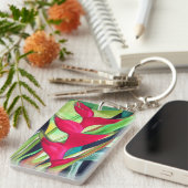 Porte-clés Heliconia Lobster Claw fleur d'aquarelle tropicale (Devant droit)