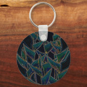 Porte-clés Heliconia Rostrata, fleurs tropicales, noir & turq (Recto)