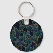 Porte-clés Heliconia Rostrata, fleurs tropicales, noir & turq (Verso)