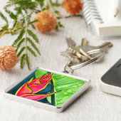 Porte-clés Hélicoptère aquarelle fleur tropicale (Côté)