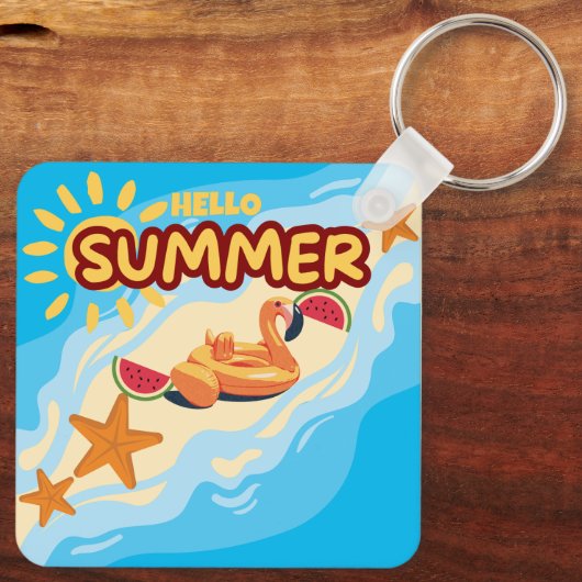 Porte-clés Hello Summer Flamingo Beach  (Verso)