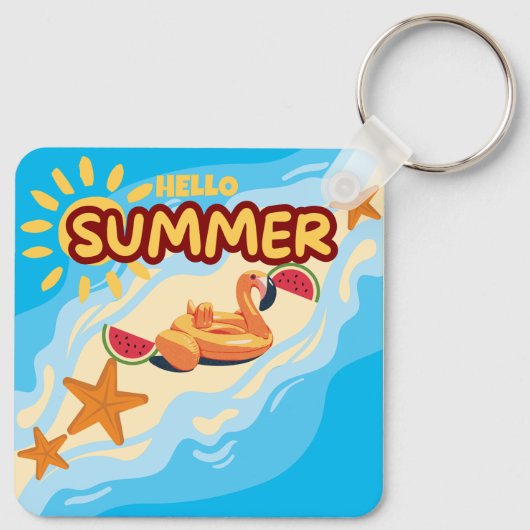 Porte-clés Hello Summer Flamingo Beach  (Dos)