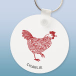 Porte-clés Hen Chicken Personnalisé<br><div class="desc">Une poule rouge pour les amateurs de volaille. Modifiez le nom ou le texte à personnaliser. Art original de Nic Squirrell.</div>