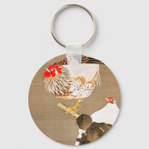 Porte-clés Hen et coq avec Grapevine par Ito Jakuchu