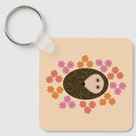 Porte-clés Hérisson dormant et fleurs personnalisées (Recto)