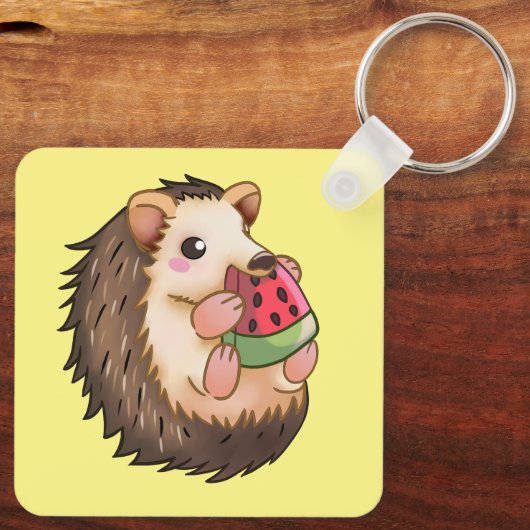 Porte-clés hérisson mangeant une pastèque rouge, (Verso)