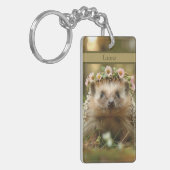 Porte-clés Hérisson mignon avec une couronne de fleurs (Devant gauche)