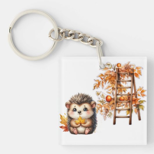 Porte-clés Hérisson mignon d'automne avec illustration d'éche (Devant)