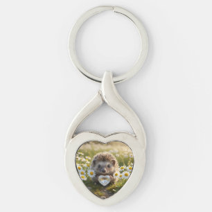 Porte-clés Hérisson mignon d'avril avec cœur de diamant