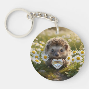 Porte-clés Hérisson mignon d'avril avec cœur de diamant
