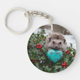Porte-clés Hérisson mignon de décembre avec cœur turquoise