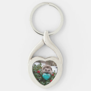 Porte-clés Hérisson mignon de décembre avec cœur turquoise